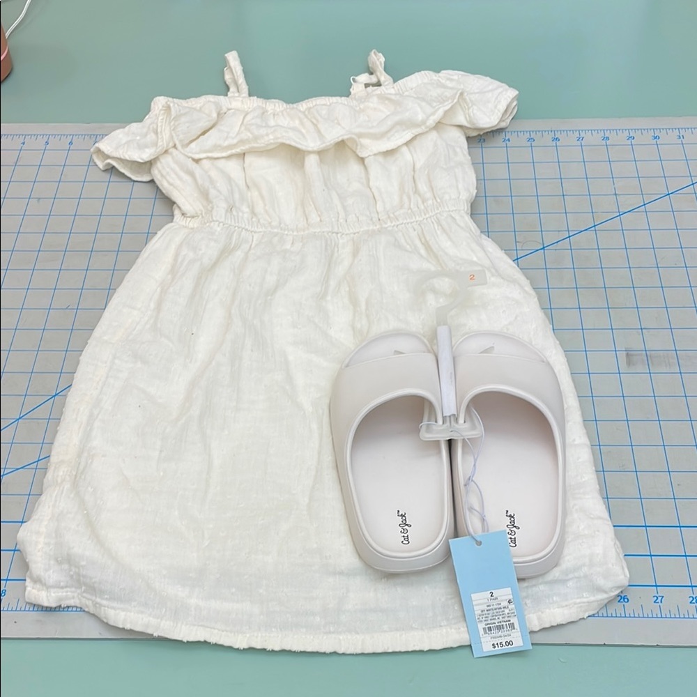 Charming White Kids Dress and brand new sandals